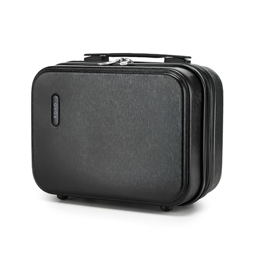 KONO Kosmetikkoffer Hartschalenkoffer Make up Koffer Beautycase für Damen aus ABS PC als Handgepäck für Reisen mit elastischem Koffergurt(Schwarz) von KONO