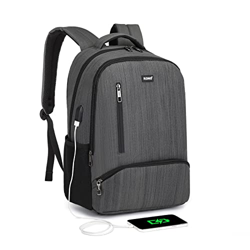 KONO Laptop Rucksack Business Laptoptasche für Damen Herren Jungen Mädchen Schule Arbeit mit USB-Ladeanschluss Großer Leichter Schulrucksack Daypack für 15,6 Zoll Notebook (Grau) von KONO