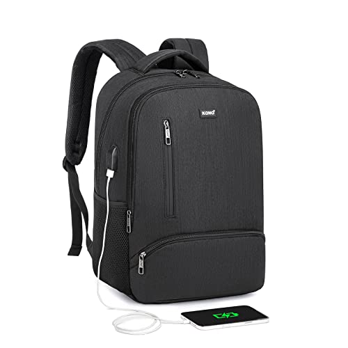 KONO Laptop Rucksack Business Laptoptasche für Damen Herren Jungen Mädchen Schule Arbeit mit USB-Ladeanschluss Großer Leichter Schulrucksack Daypack für 15,6 Zoll Notebook (Schwarz) von KONO