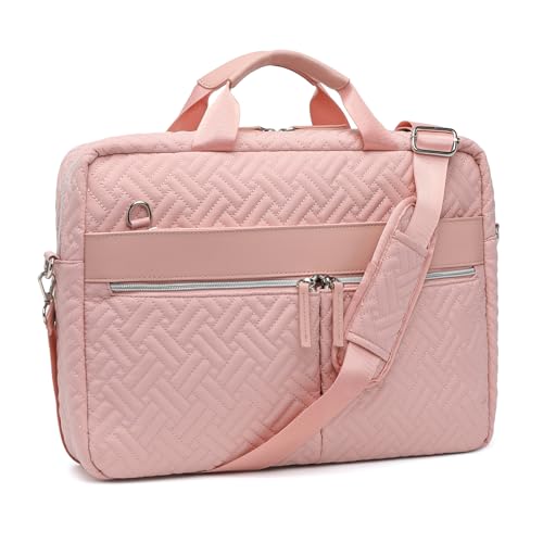 KONO Laptoptasche für Damen, 15,6 Zoll Laptop-Aktentasche, wasserdichte Computertasche Handtasche, große Notebook-Schultertasche für Geschäft, Arbeit, Reisen, Schule (Rosa) von KONO