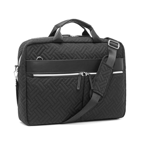 KONO Laptoptasche für Damen, 15,6 Zoll Laptop-Aktentasche, wasserdichte Computertasche Handtasche, große Notebook-Schultertasche für Geschäft, Arbeit, Reisen, Schule (Schwarz) von KONO