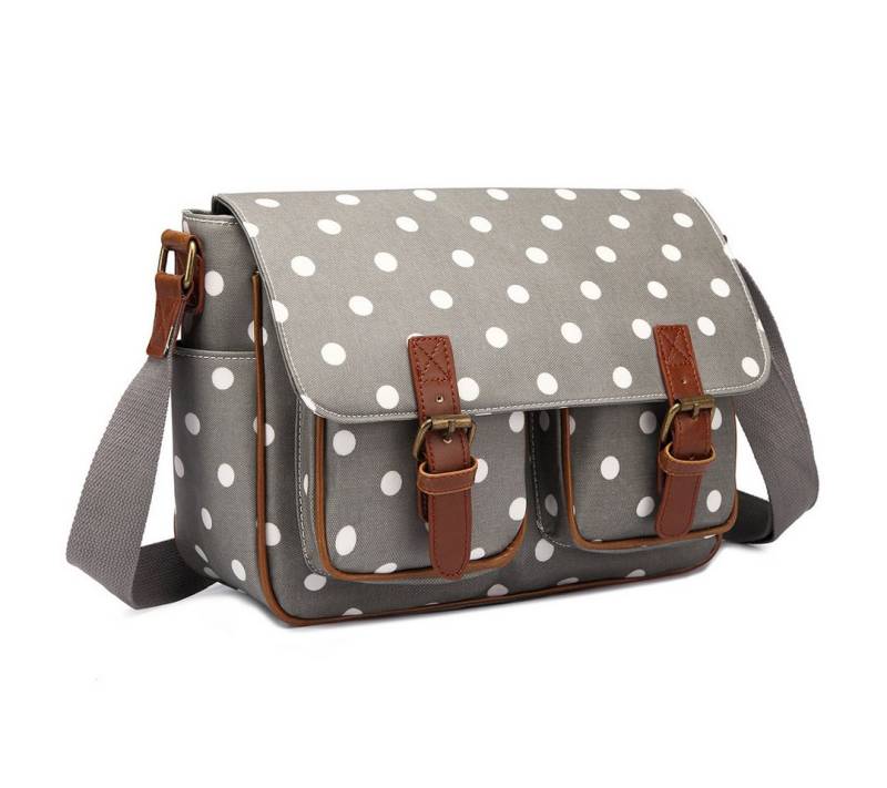 KONO Messenger Bag Große Umhängetasche aus Wachstuch (Punkte-Design) von KONO