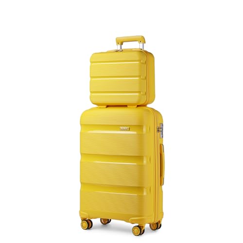 KONO Reisekoffer Handgepäck Koffer Trolley mit Kosmetikkoffer Beautycase Gepäck-Sets, Kleiner Koffer mit Rollen and TSA Schloss (Handgepäck mit Kosmetikkoffer, Gelb) von KONO