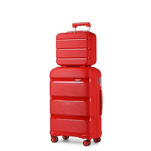 KONO Reisekoffer Handgepäck Koffer Trolley mit Kosmetikkoffer Beautycase Gepäck-Sets, Kleiner Koffer mit Rollen and TSA Schloss (Handgepäck mit Kosmetikkoffer, Rot) von KONO