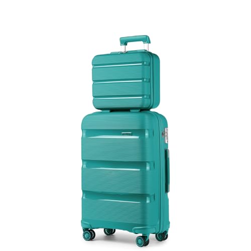 KONO Reisekoffer Handgepäck Koffer Trolley mit Kosmetikkoffer Beautycase Gepäck-Sets, Kleiner Koffer mit Rollen and TSA Schloss (Handgepäck mit Kosmetikkoffer, Türkis Grün) von KONO