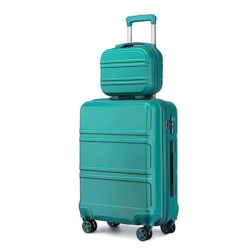 KONO Reisekoffer Set Gepäcksets 2 Teilig Kofferset, 65cm Mittelgroß Trolley Koffer mit Beautycase Kosmetikkoffe (65cm Koffer Größe L+Kosmetikkoffer, Türkis) von KONO