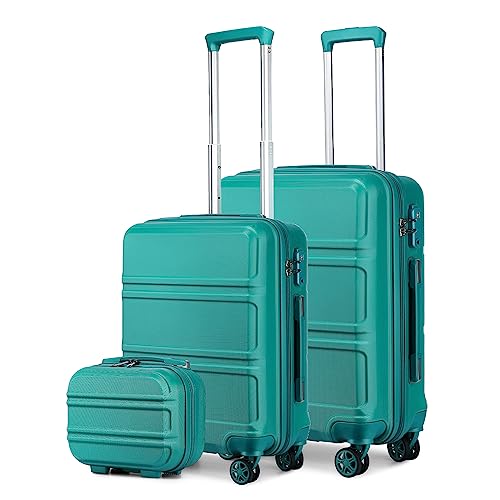 KONO Reisekoffer Set Gepäcksets 3 Teilig Kofferset, 55cm Handgepäck Koffer Boardcase und 74cm Groß Koffer mit Beautycase Kosmetikkoffe (55cm Kabinenkoffer+74cm Groß Koffer+Kosmetikkoffer, Türkis) von KONO