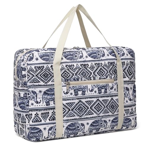 KONO Reisetasche Faltbar Damen Handgepäck Tasche Wasserdicht Carry on Luggage Für Reise Urlaub Einkaufen Weekender Gym Elefantenmuster von KONO