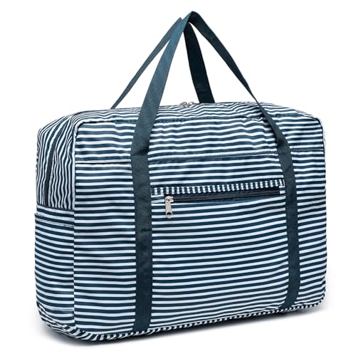 KONO Reisetasche Faltbar Damen Handgepäck Tasche Wasserdicht Carry on Luggage Für Reise Urlaub Einkaufen Weekender Gym Streifendesign von KONO