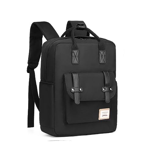 KONO Schulrucksack Unisex College Rucksack Leichte Schultasche Casual Tagesrucksack College Reise Business für Männer Frauen Jungen und Mädchen passt 13 Zoll Laptop(F-Schwarz) von KONO