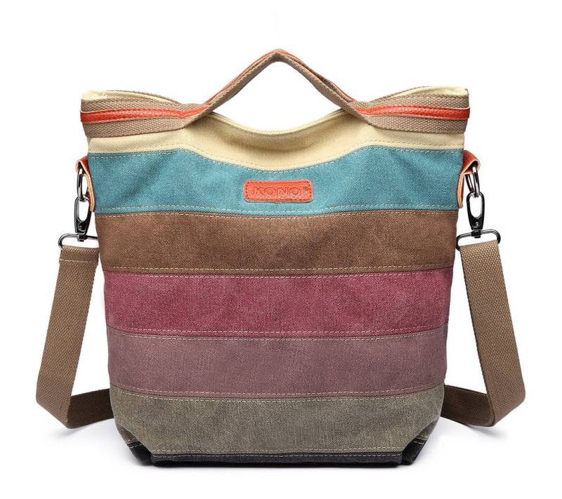 KONO Shopper Mehrfarbengestreifte Segeltuch Handtaschen Kreuzkörper für Frauen von KONO