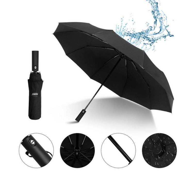 KONO Taschenregenschirm Automatik Regenschirm, 1-Klick Öffnen & Schließen, Schwarz, Leicht, Robust von KONO