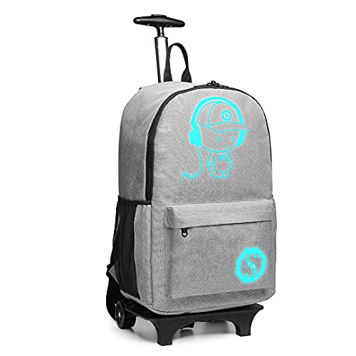 KONO Trolley Jungen Rucksack Kindergepäck mit Rollen Reflektierender Schulranzen für Teenager Herren Damen Reisen und Büro Outdoor Camping (Grau) von KONO