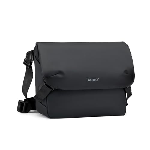 KONO Wasserdichte Messenger Bag, Herren & Damen Multi-Tasche Umhängetasche Kuriertasche, Leichte Schultertasche Crossbody Tasche Laptopfach für 13 Zoll Laptop (Schwarz) von KONO