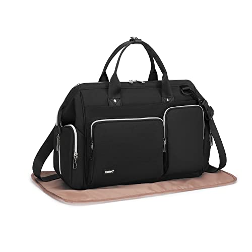 KONO Wickeltasche, Wickeltaschen mit Wickelauflage für Mama und Papa, Baby Reisetasche Messenger Tasche (Schwarz) von KONO