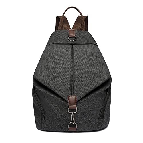 KONO Rucksack Canvas Daypack Damen Rucksäcke Vintage Umhängetasche Groß Schulterrucksäcke Reisetasche für Reise Outdoor Schule Schwarz von KONO