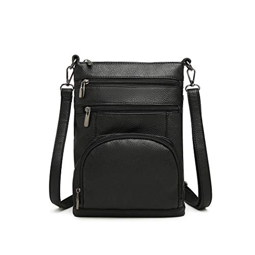 Kono Damen Multi Pocket Umhängetasche RFID Blocking PU Leder Kleine Schultertasche Mode Handtasche (Schwarz) von Miss Lulu