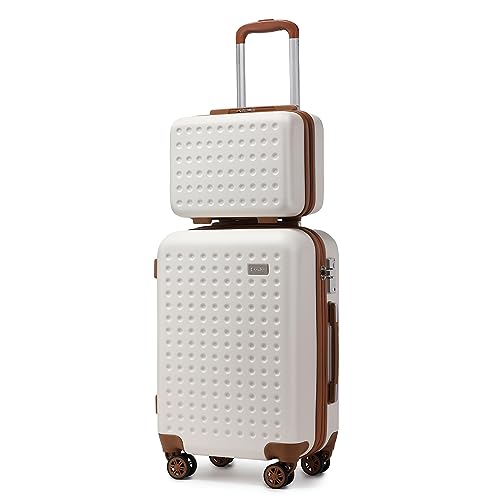 Kono Handgepäck Koffer Set mit Kosmetikkoffer Reisegepäck-Sets Beautycase Koffer Trolleys 100% ABS Reisekoffer Hartschalenkoffer Rollkoffer TSA-Schloss Weiß von KONO