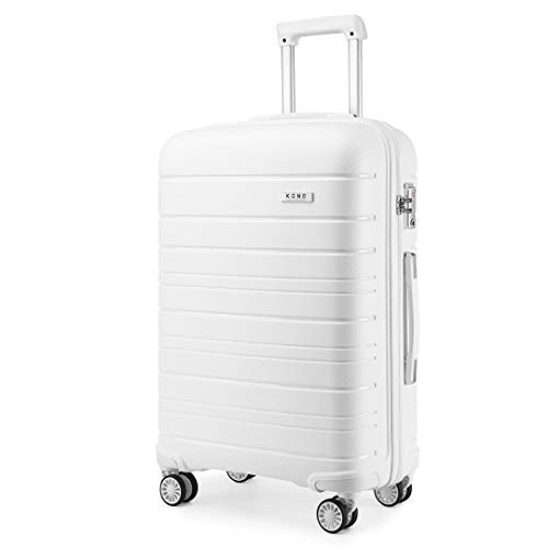 Kono Handgepäck-Set 2tlg Kleiner Kabinenkoffer mit Kosmetikkoffer Beautycase Polypropylen Trolley Koffer mit 4 Rollen und TSA Schloss(Weiß) von KONO
