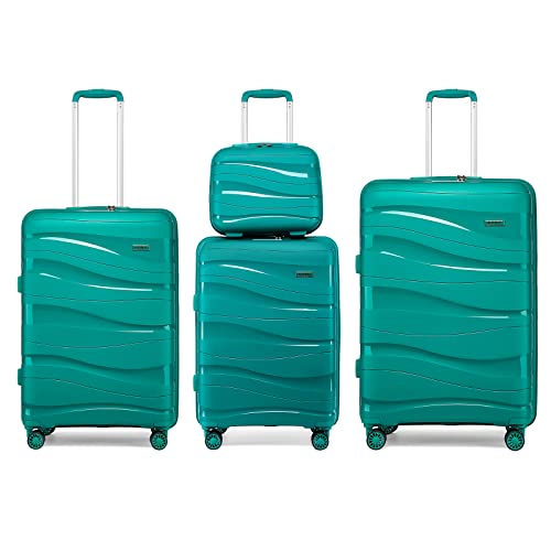 KONO Koffer Trolleys Gepäcksets 4 Teilig Set mit Beautycase Polypropylen Hartschalenkoffer Reisekoffer mit 4 Rollen und TSA Schloss, Kofferset-XL-L-M-Handgepäck Kosmetikkoffer (Türkis) von KONO