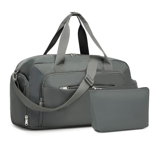 Kono Reisetasche Handgepäck Ryanair, Weekender Tasche Damen Herren 47x25x20 cm, Sporttasche, Gymtasche, Kliniktasche mit Schuhfach & Kosmetiktasche (Grau) von KONO