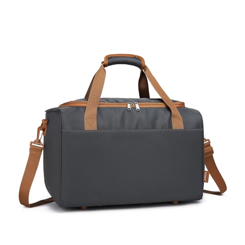 KONO Ryanair Handgepäck 40x20x25 Handgepäck Tasche Reisetasche Flugzeug Weekender Klein Gepäck für Damen und Herren mit Schultergurt (Grau/Braun) von KONO