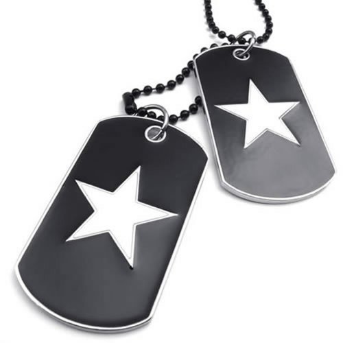 KONOV Schmuck Anhänger Herren Halskette – Kette 68 cm – Platte Militärische – Dog Tag Pentagram – Military Armee – Für Damen und Herren – Farbe weiß schwarz – mit Geschenktasche – F22335 von KONOV