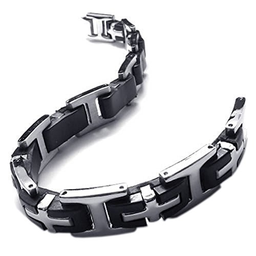 KONOV Schmuck Herren Armband, Link Armband, Edelstahl Kautschuk Kreuz, Schwarz Silber (mit Geschenktasche) von KONOV