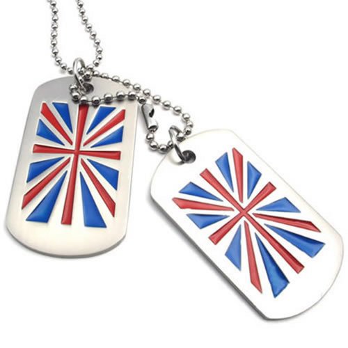 KONOV Schmuck Herren Halskette, 2 Militärischen Erkennungsmarken Armee Stil Union Jack Britische Flagge Dog Tag Anhänger mit 68cm Kette, Rot Blau Silber von KONOV