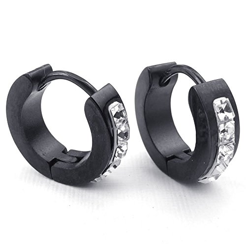 KONOV Schmuck Ohrringe – Herren Ringe mit Scharnier – Zirkonia – Edelstahl – für Damen und Herren – Farbe schwarz silber – mit Geschenktasche – F24066 von Konov