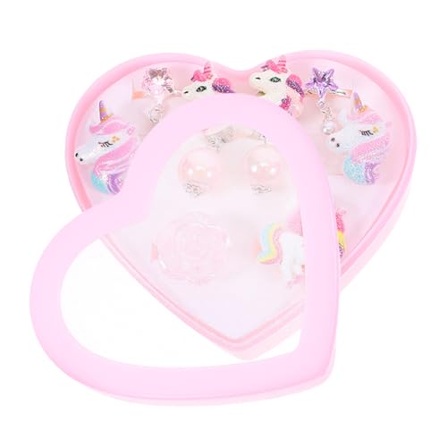 KONTONTY 1 Schachtel Ohrclips Einhorn Motiv Clip Ohrringe für Mädchen Süßes Cartoon Design Einfach Anzulegen Farbenfrohes Herz Geschenkbox für Party und Alltag Bequem und Sicher von KONTONTY