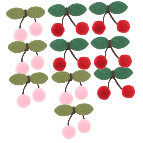 KONTONTY 10 Stück Kirsch haars Klammer Kirschhaarnadel POM POM Hair Clips Kirschhaarspangen Haarspange mit Kirschschleife Haarspangen mit Kugelbommel Garn von KONTONTY
