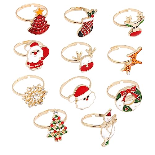 KONTONTY 11 Stück Teiliges Fingerring Weihnachtsmotive Cartoon Design Alloy Ringe für Festival Party Weihnachtsdeko Jungen Mädchen von KONTONTY