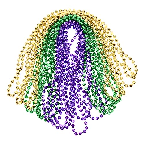 KONTONTY 12 Stück Teiliges Mardi Gras aus Hautfreundlichen Perlen Lange Ketten Gold und Grün für Karneval Partys und Cosplay Dekorationen von KONTONTY