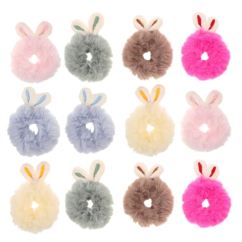 KONTONTY 12Stücke Haargummis mit Hasenohren Flauschige Pferdeschwanzhalter Bunten Candy Farben für Kleinkinder Weiche und Bequeme Haar Accessoires für Mädchen Robust und Langlebig von KONTONTY