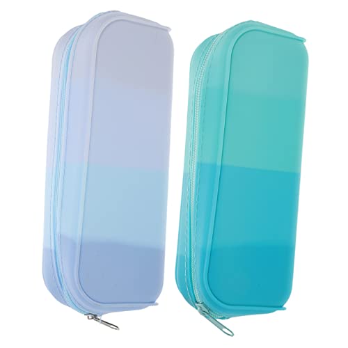 KONTONTY 2 Stück Kawaii Federmäppchen Ästhetisches Silikon Federmäppchen in Hellblau Und Grün Große Kapazität Für Schüler Und Studenten Tragbar Und Praktisch Für Schule Und Büro von KONTONTY