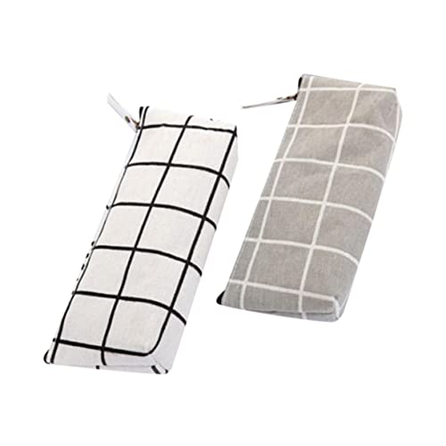 KONTONTY 2 Stück Federmäppchen mit Großer Kapazität Gestreifte Stifttasche aus Robustem Waschbarem Canvas für Schüler Vielseitige Schreibwaren Aufbewahrungstasche Weiß von KONTONTY