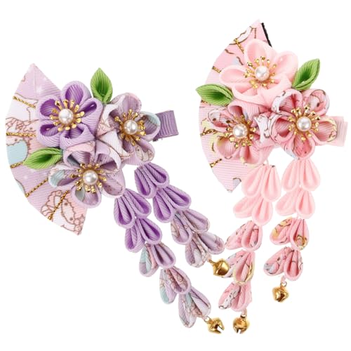 KONTONTY 2 Stück Japanische Haarschmuck Teilig Blüten Quaste Haarspangen Traditionell Inspiriert Zarte Haarklammern für Damen Eleganter Kimonostil Handgefertigt für Festliche Anlässe und von KONTONTY