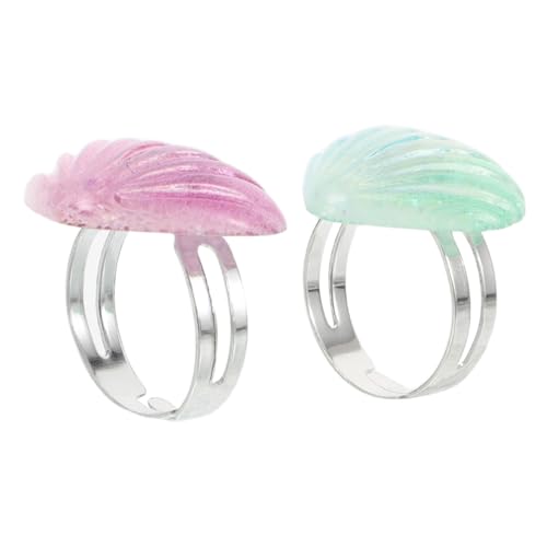 KONTONTY 2 Stück Muschelring Meerjungfrau Schmuck Verstellbar Rosa Ocean themen Schmuck Sommerparty Accessoire für Mädchen Partydekoration von KONTONTY
