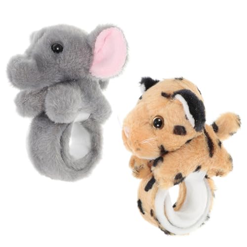 KONTONTY 2 Stück Plüsch Klapparmband Tiere mit Weichem Stoffbezug Niedliche Dschungel Motive Elefant und Leopard Leichtes Partyzubehör für Kindergeburtstag Halloween und Partygeschenke von KONTONTY