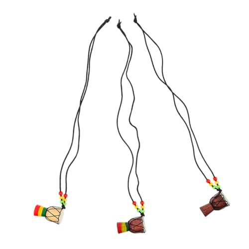 KONTONTY 3 Stück Mini Afrikanische Trommel Halskette aus Hochwertigem Holz Handgefertigtes Percussion Schmuckstück Statement Anhänger für Frauen Vielseitig als Schlüssel Taschenanhänger von KONTONTY