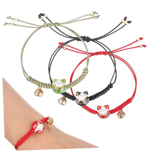 KONTONTY 3stücke Katzenarmband Glöckchen Verstellbar Für Frauen Und Männer Japanischer Glücksbringer-style Seilarmband Für Freizeit Und Anlässe Charm-armband Mit Katzenmotiv von KONTONTY