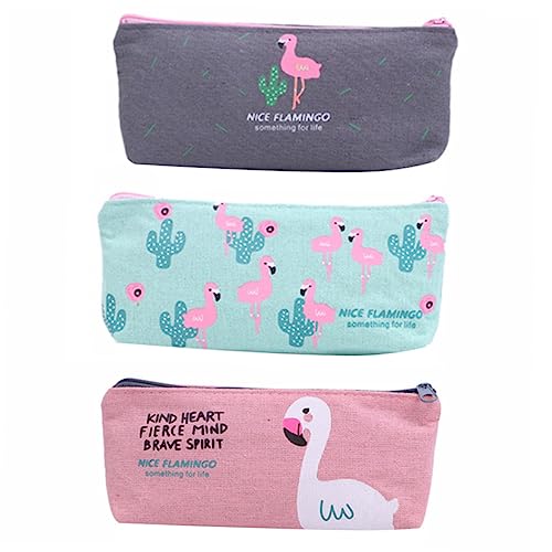 KONTONTY 3stücke Flamingo Stiftetasche Aus Canvas Hübsches Muster-Design Leichtgängiger Reißverschluss Als Federmäppchen Oder Kosmetiktasche Geeignet Praktisch Für Studenten von KONTONTY