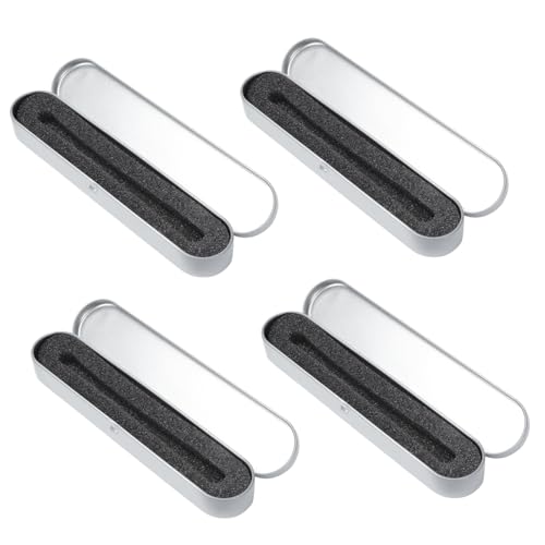 KONTONTY 4 Stück Teiliges Metallisches Tinplate Stifteetui mit Schwamm Einlage Quadratische Stiftebox Robuste Aufbewahrung für Büro und Schule Leicht Platzsparend Silberfarben von KONTONTY