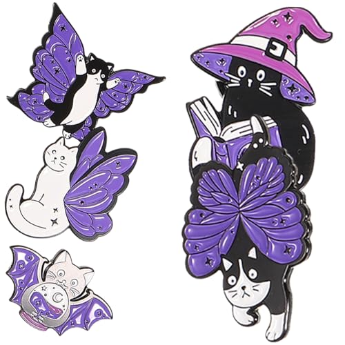 KONTONTY 5 Stück Teiliges Metallbroschen Katzenmotiv Niedliche Dekorative Anstecknadeln mit Flügel und Design Accessoires für Kleidung Taschen Hüte Kreatives von KONTONTY