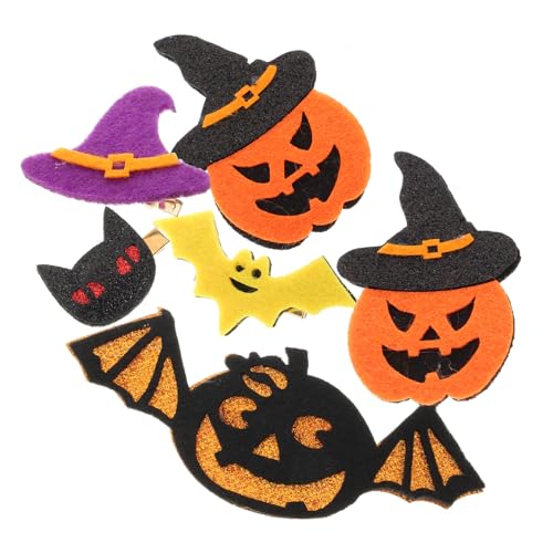 KONTONTY 6 Stück Halloween Haarschmuck Mädchen Haarspangen mit Kürbis Fledermaus Hexenhut Cartoon Design Party Haarklammern für Jugendliche von KONTONTY