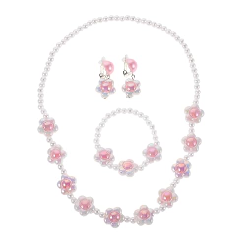 KONTONTY Schmuck für Mädchen Perlen Blumen Schmuckset mit Halskette Armband Ohrringen Komfortables Langlebiges Accessoire für Kleine Prinzessinnen zu Party und Alltag von KONTONTY