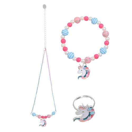 KONTONTY Schmuckset mit Einhorn Design Halskette Armband Ring für Mädchen Bunte Kette Modisch und Fein Verarbeitet für Kostüm Party und Geschenk von KONTONTY