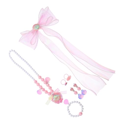 KONTONTY Teiliges Meerjungfrau Schmuckset für Kleine Mädchen Prinzessin Zubehör mit Schleifen-haarclips Muschel-halskette Perlenarmband Ohrclips und Ring Leicht Hautfreundlich für von KONTONTY