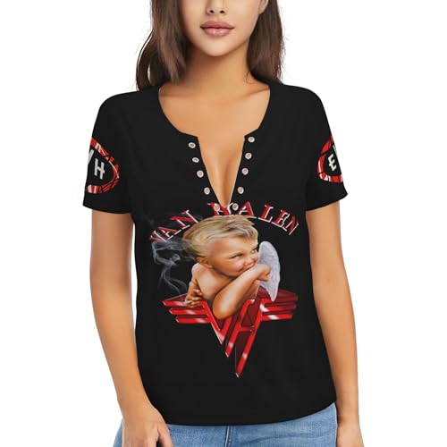 Van Rock Band Halen-Damen-T-Shirt, V-Ausschnitt, kurzärmelig, lässig, locker, Basic-Sommer-T-Shirt, Basic mit Edelstahlösen, Basic-T-Shirt für Büro, Reisen,, Van Halen-3, X-Large Van Rock Band Halen-Damen-T-Shirt, V-Ausschnitt, kurzärmelig, lässig, locker, Basic-Sommer-T-Shirt, Basic mit Edelstahlösen, Basic-T-Shirt für Büro, Reisen,, Van Halen-3, X-Large von KONVER
